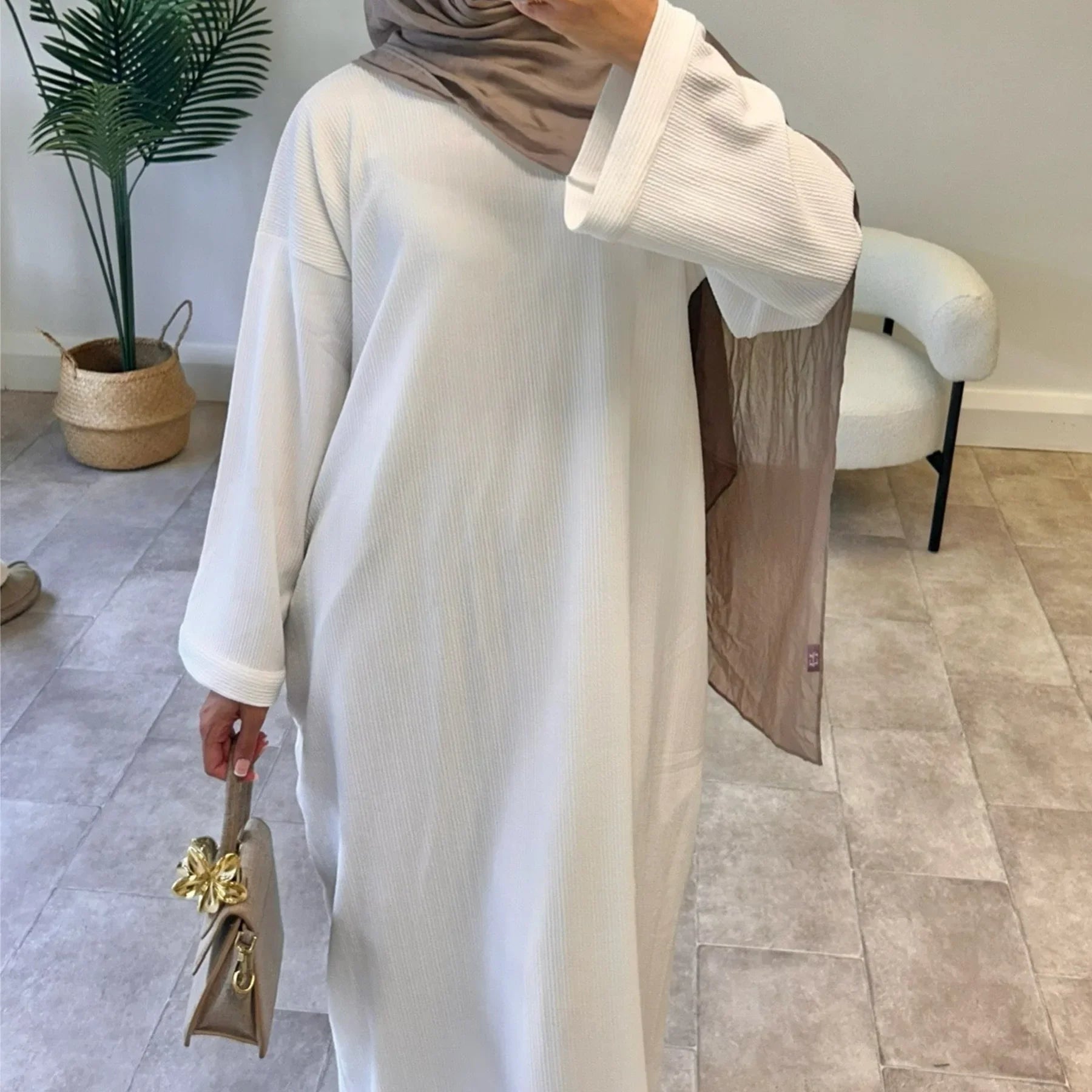 Warm Corduroy Abaya Dress – Modest Muslim Winter Coat, Dubai Turkey Islamic Robe