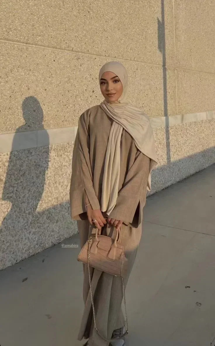 Plain Linen Abaya – Luxury Dubai Muslim Dress, Casual Kaftan for Women, Ramadan Eid Wear