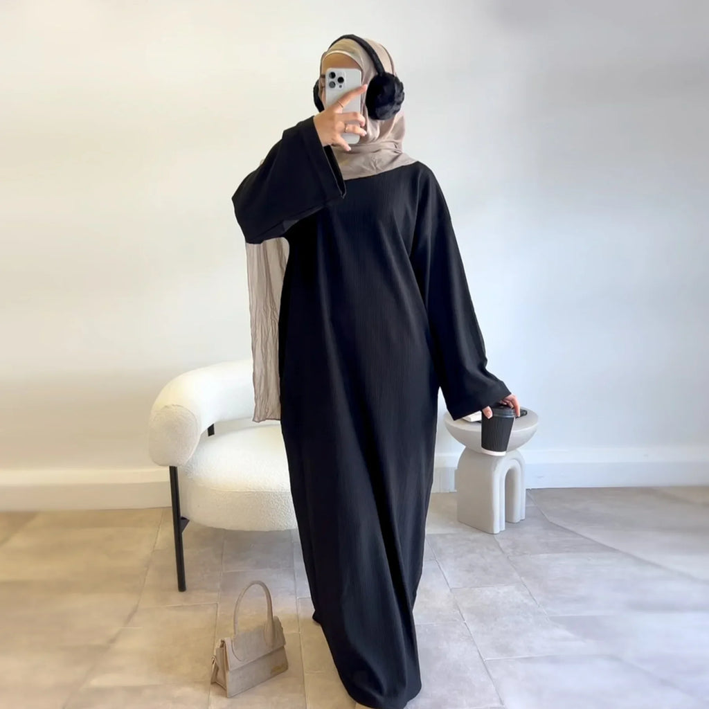 Warm Corduroy Abaya Dress – Modest Muslim Winter Coat, Dubai Turkey Islamic Robe