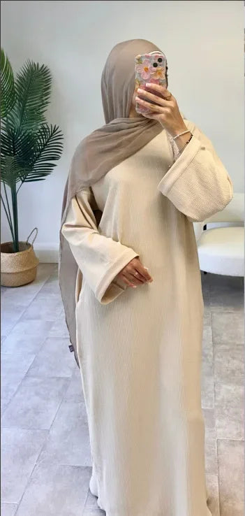 Warm Corduroy Abaya Dress – Modest Muslim Winter Coat, Dubai Turkey Islamic Robe